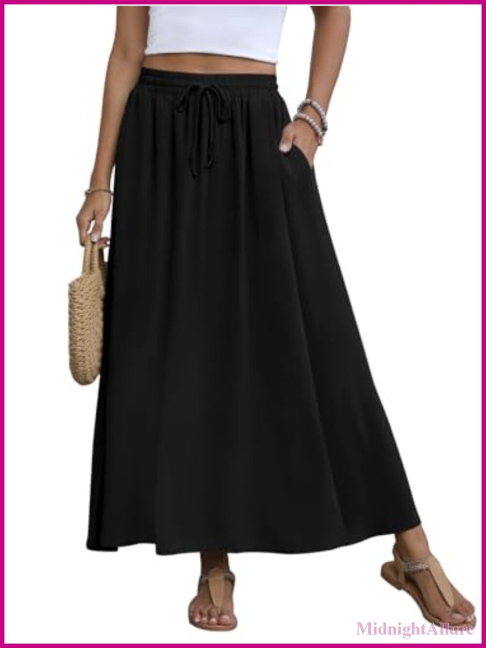 Chiffon Pleated Maxi Skirt with Pockets, High Waisted Flowy Summer